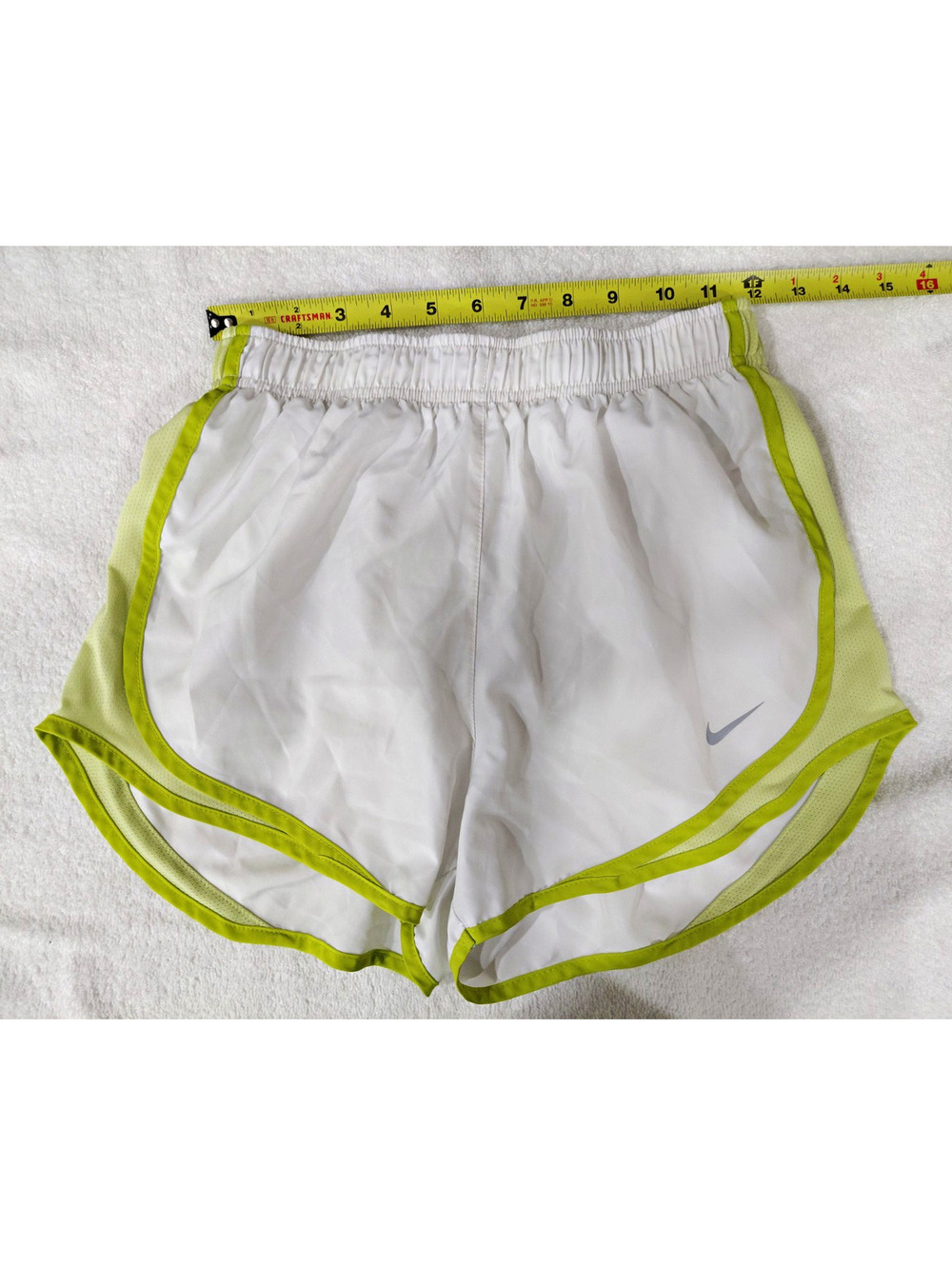 Nike Dri-FIT Women's Running Shorts Mesh Lined Drawstring White/Green Logo